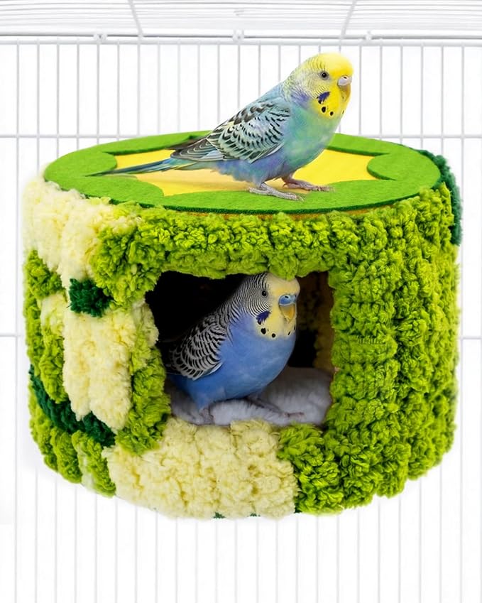 Bird Nest for Cage with Support Frame & Pad, Foot-Friendly Felt | Safe Hideout, Warm Bird Bed for Parakeets Lovebird Budgies, Winter Plush Coral Fleece Hammock Hut, Soft Washable Cozy House