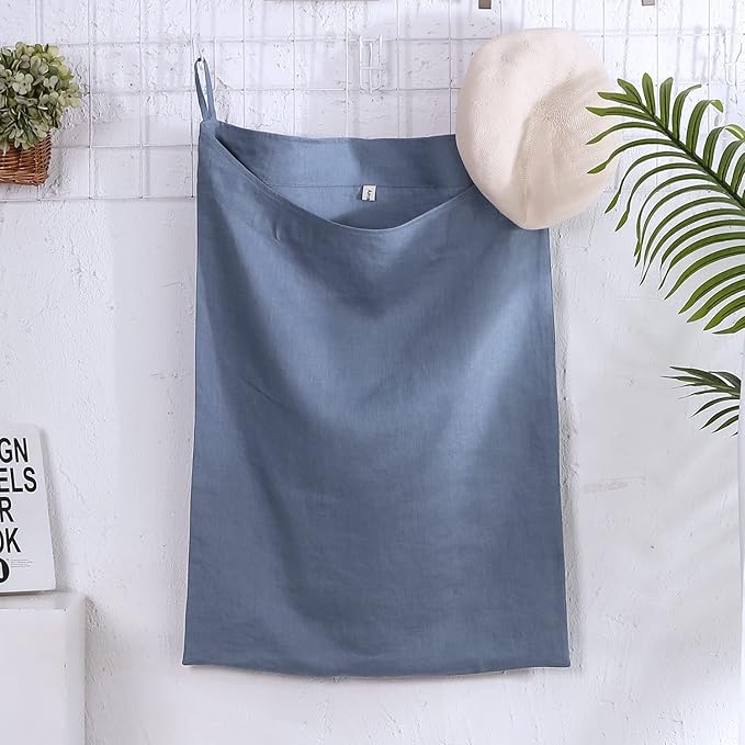 Amazhiyu Pure Linen Over The Door Laundry Hanging Hamper Bag for Holding Dirty Clothes and Saving Space Steel Blue