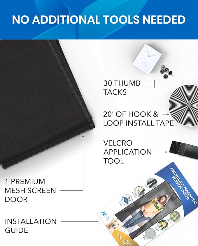 Flux Phenom Magnetic Screen Door - Bugs Out, Breeze in - 9min Install Auto-Sealing Heavy Duty Double Stitched Mesh, 52 Magnets, Hands Free Sliding & Patio Doors Net, Pet & Kid Friendly, 38 x 82 Inch