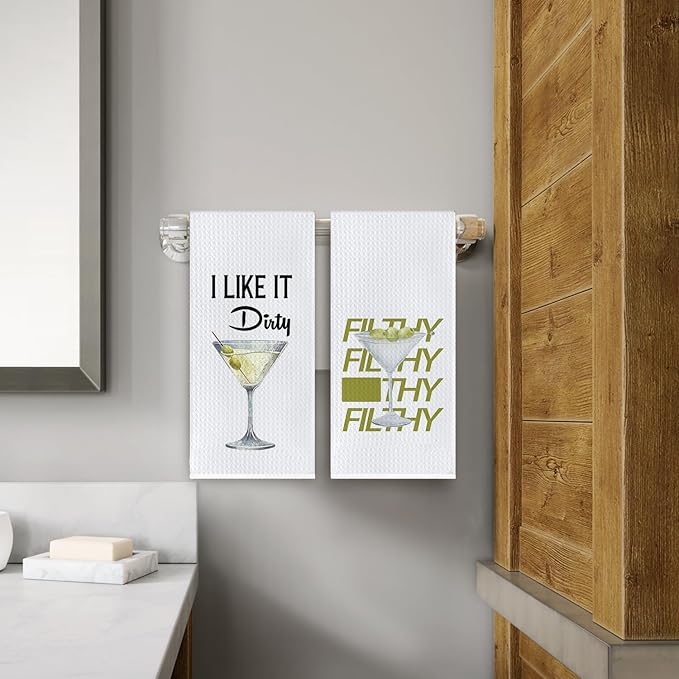 Dirty Martini Gift - Martini Accessories,Martini Hand Towel,Funny Dirty Martini Mix Kitchen Towels,Martini Gifts for Women,16 X 24 Inches,Set of 2