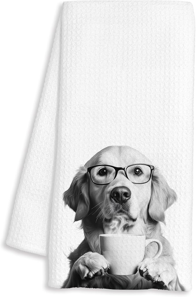 Funny Golden Retriever Coffee Kitchen Towels, Golden Retriever Gifts for Women, Dog Lover Gifts Decorative Dish Hand Tea Towels for Kitchen Coffee Bar Decor, 16x24 Inch