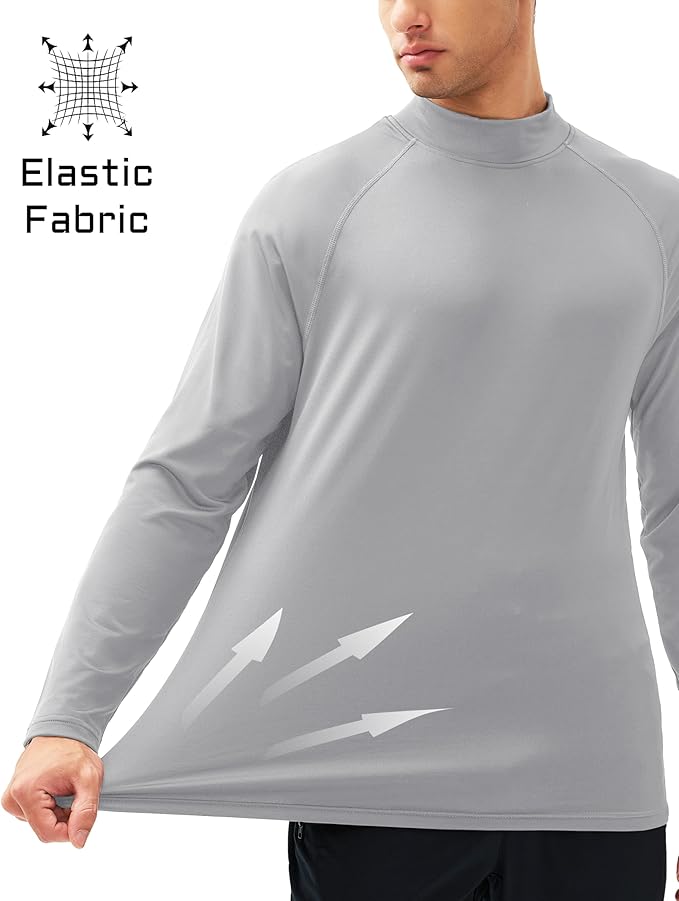 MAGCOMSEN Men's Thermal Shirt Mock Turtle Neck, Fleece Lined Long Sleeve Undershirts, Athletic Warm Base Layer Winter Top
