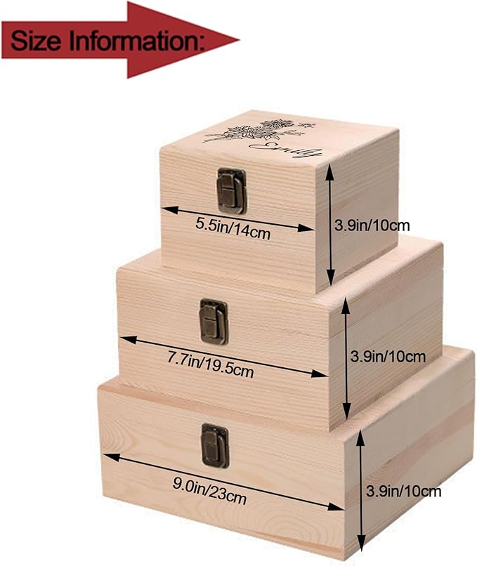 Personalized Wooden Keepsake Memory Box with Birth Flower & Name, Custom Wood Decorative Storage Box with Lids Customized Christmas Gift Box for Women Teen Girls Mom Birthday Gifts