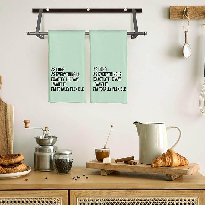 Funny Kitchen Towels - As Long As Everything is Exactly The Way I Want It I'm Totally Flexible Decorative Hand Towels for Bathroom, Funny Dish Towels for Kitchen, Sage Green Towel