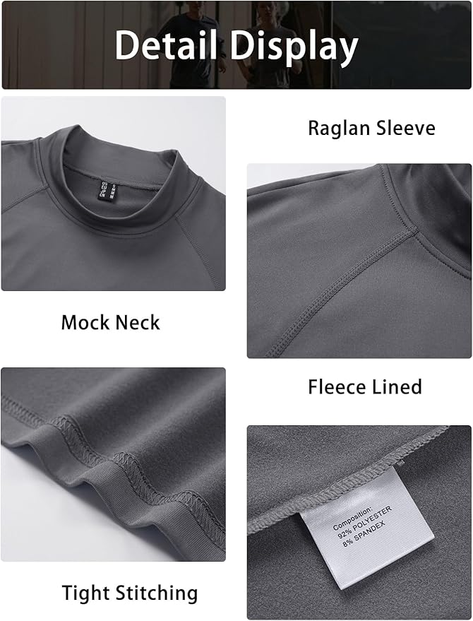 MAGCOMSEN Men's Thermal Shirt Mock Turtle Neck, Fleece Lined Long Sleeve Undershirts, Athletic Warm Base Layer Winter Top