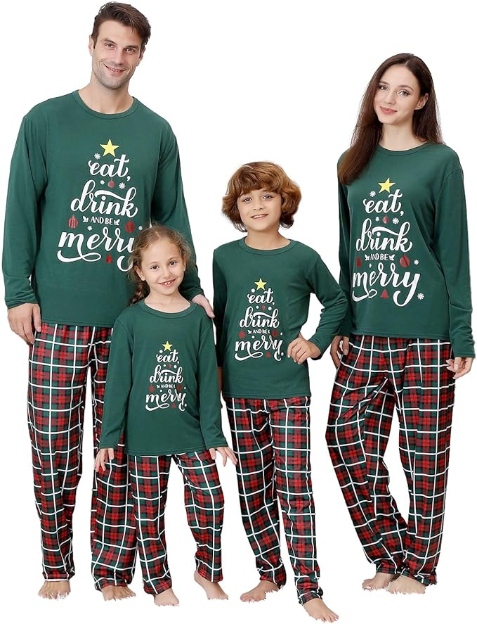 ANGELGGH Matching Christmas Pajamas for Family, Cute Vacation PJs Sets for Couples/Women/Men, Xmas 2 Piece Jammies Sleepwear