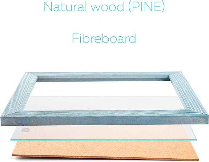 Rustic Wooden Square Picture Frames 8x8 - Set of 2 -100% Natural Eco Distressed Wood with Real Glass for Wall Mounting and Tabletop Photo Frame - Blue Turquoise