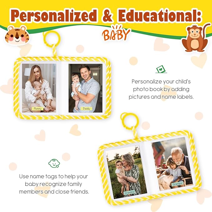 Lanpn My First Baby Photo Album Holds 17 4x6 Pictures, Soft Cloth Family Photo Book with Name Card Name Tag Stickers, Fabric Kid Memory Keepsake Gift for Baby Shower Newborn Toddler Boy Girl (Animal)