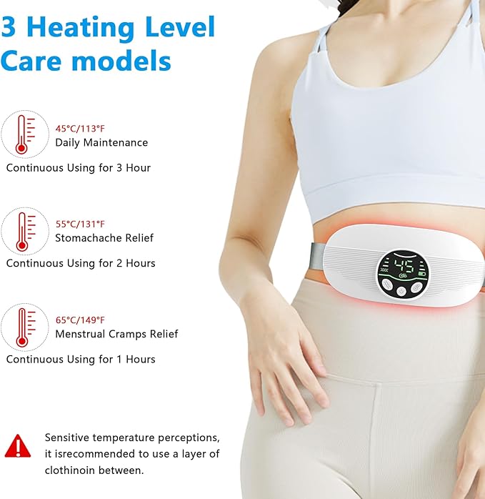 Heating Pad for Period Cramps Portable Cordless 3S Fast Period Heating Pad Cramp Relief with 3 Heat Levels and 3 Massage Modes Menstrual Electric Waist Wrap Belt for Pain Relief Gifts for Her