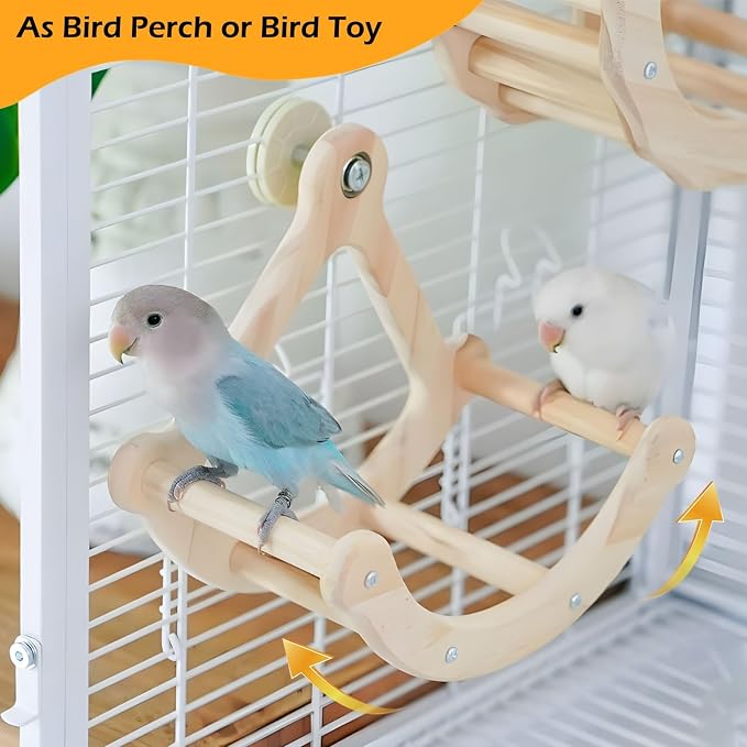 Bird Perch Toy, Wooden Interactive Rocking Parakeet Toys and Perches | Exercise Wheel Cockatiel Toys, Intelligence Puzzle Birds Enrichment Toy for Parrot, Bird Cage Accessories for Budgies Conure