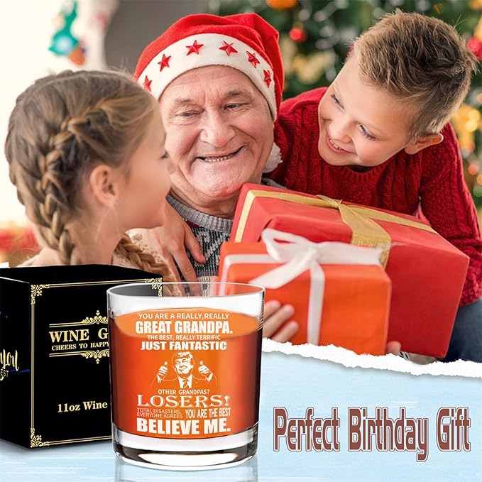 Grandpa Whisky Glass Birthday Gifts for Grandpa from Grandkids 11Oz Whisky Gift for Grandpas Fathers Day Drinking Glass Present for Grandfather from Granddaughter