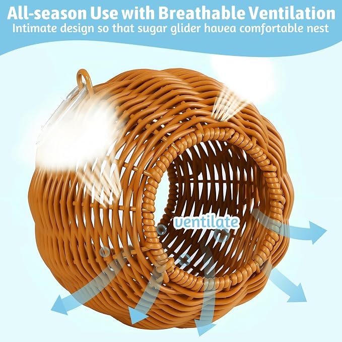 BNOSDM Sugar Glider Nest, Pet Glider Cage Sleep Nesting Squirrels Playing Hideout Hanging Hammock with Warm Cotton Pad Small Animal Cage Accessories for Marmosets, Rat (Double Holes)