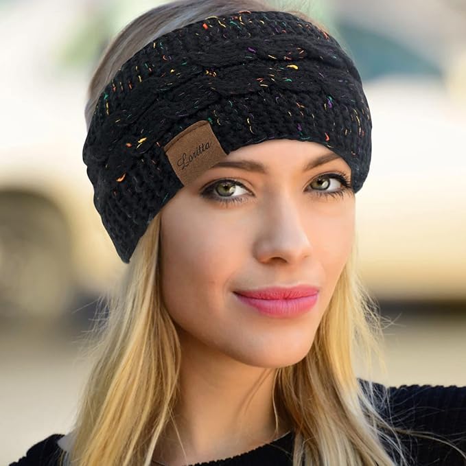 Loritta Womens Ear Warmers Headbands Winter Warm Fuzzy Cable Knit Head Wrap Fleece Lined Gifts