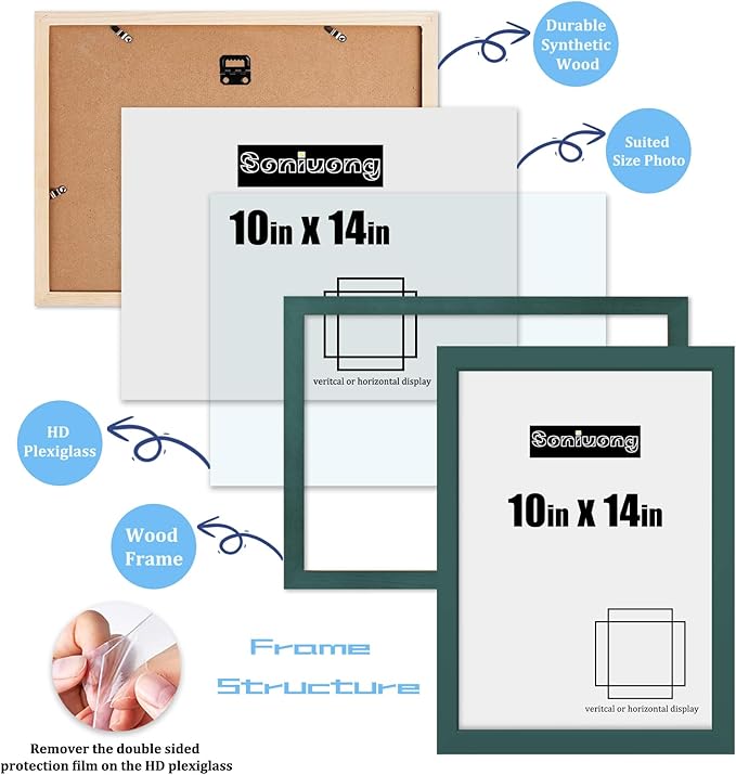 10x14 inch Wood Picture Frames for Wall Hanging,Diamond Painting Frames Rectangle Baby Scan Picture Frame for Family Walls Decoration,Anniversary,Wedding,Christmas,Halloween,Shower,Certificate (Dark