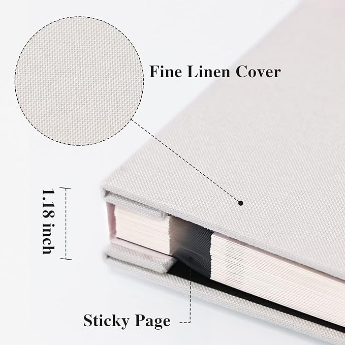 Vienrose Large Photo Album Self Adhesive for 4x6 8x10 Pictures Linen Scrapbook Album DIY 60 Blank Pages with A Metallic Pen