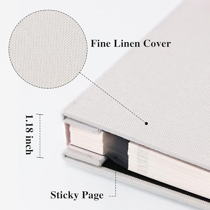 Vienrose Large Photo Album Self Adhesive for 4x6 8x10 10x12 Pictures Linen Scrapbook Album DIY 60 Blank Pages with A Metallic Pen