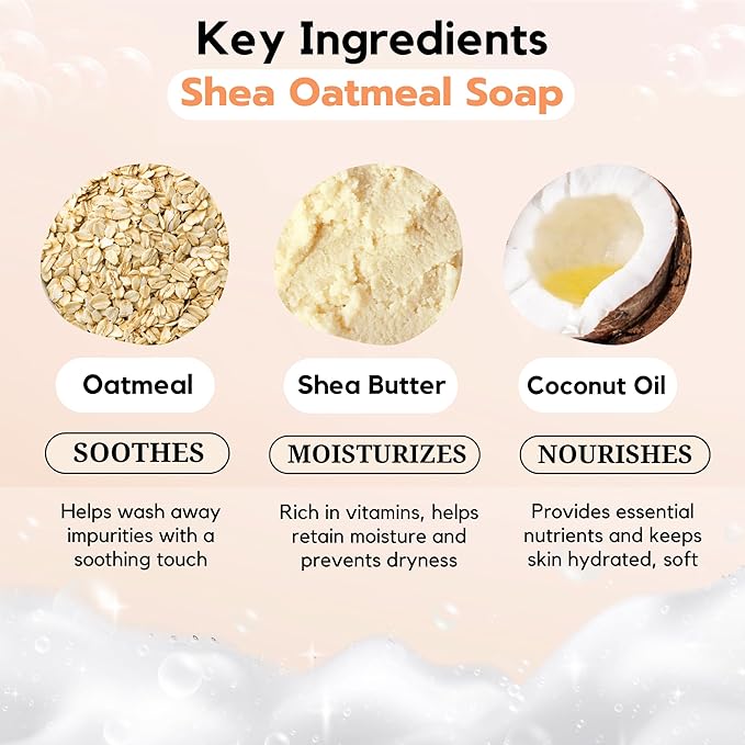 ECO ROOTS 3 Pack Natural Oatmeal Soap Bar – Face & Body Cleansing Bar with Shea Butter & Coconut Oil – Gentle Daily Moisturizing Bars of Soap
