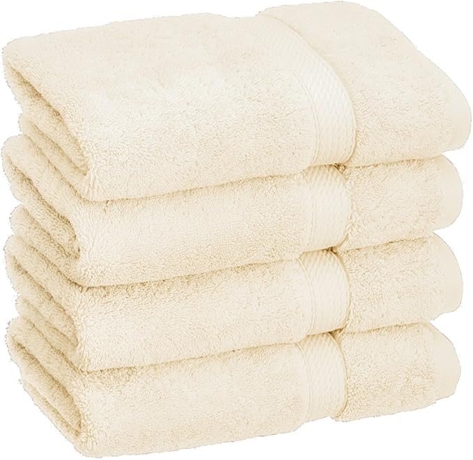 BLUENILEMILLS BNM Egyptian Cotton 4-Piece Towel Set, Includes 4 Hand Towels, Attached Loop for Easy Hanging and Storage, Hotel Quality, Perfect for Bathroom, Gym, Shower Space, or Spa, Cream