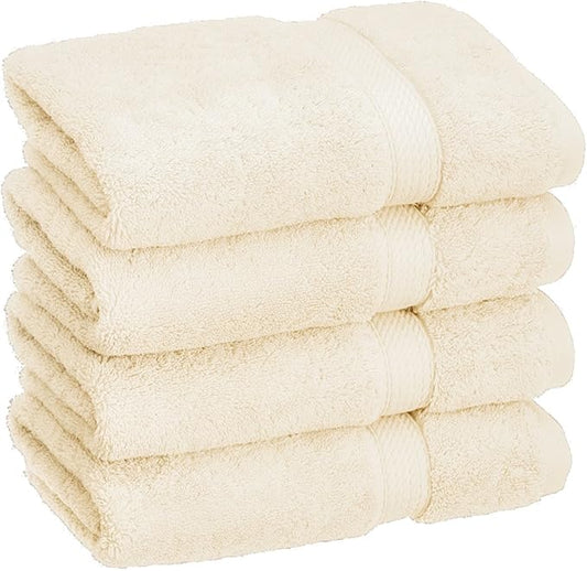 BLUENILEMILLS BNM Egyptian Cotton 4-Piece Towel Set, Includes 4 Hand Towels, Attached Loop for Easy Hanging and Storage, Hotel Quality, Perfect for Bathroom, Gym, Shower Space, or Spa, Cream