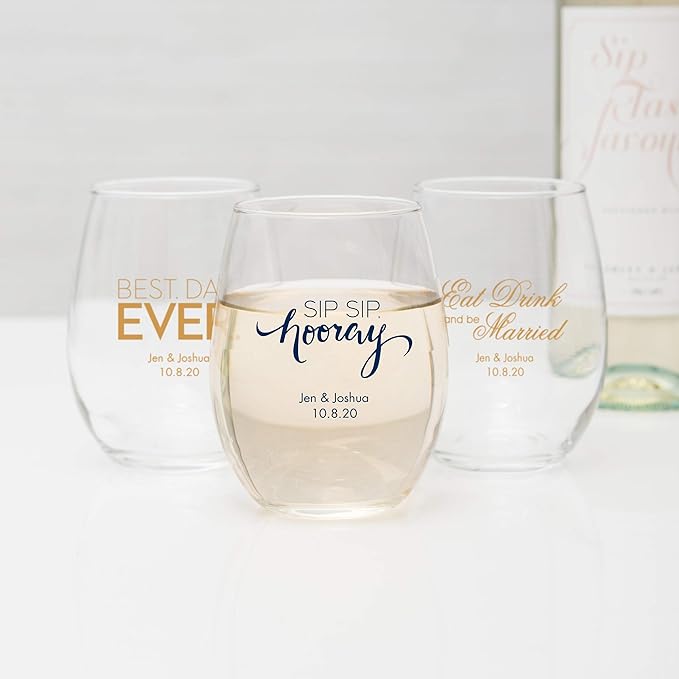 WEDDINGSTAR Personalized Large Stemless Wine Glass 15oz - 132 pack