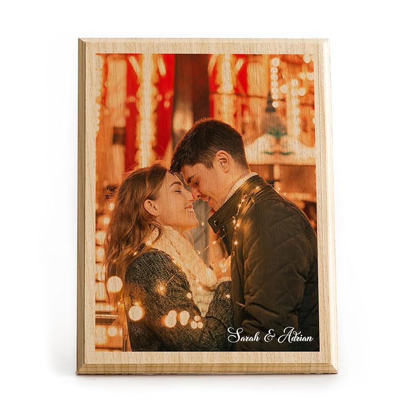 udelf Personalized Engraved Wooden Photo Plaque – Custom Picture & Text Keepsake Gift