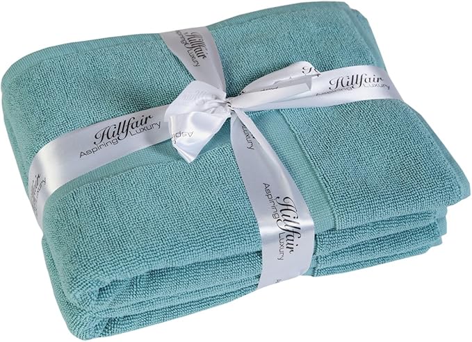 HILLFAIR 900 GSM-Hotel-Spa Tub-Shower Bath Floor Towels - (2 Pack, Sea Green, 21 Inch by 34 Inch) - 100% Cotton Floor Towels Machine Washable Cotton Terry Bath mat Rugs - 2 Piece Towel Set