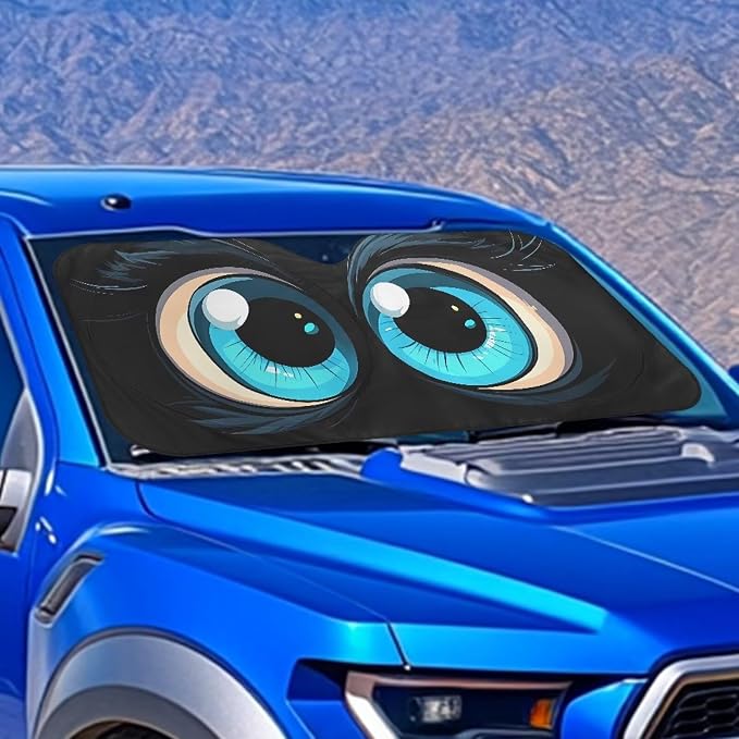 Cute Big Eyes Front Window Sunshades 66.5x34.4inches Front Windshield Sun Visor Protector Car Accessories Blocking Harmful UV Rays & Heat