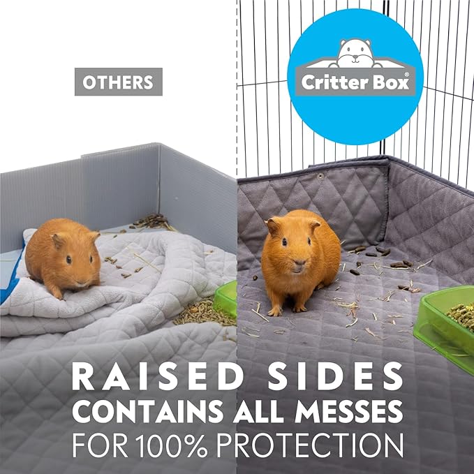 Paw Inspired Critter Box Cage Liner, Raised Sides, C&C 2x4 (12 Inch Grids) | Washable Fleece Bedding for Guinea Pigs Rabbits, Hamsters, Small Animals, Edge Protected Pee Pads