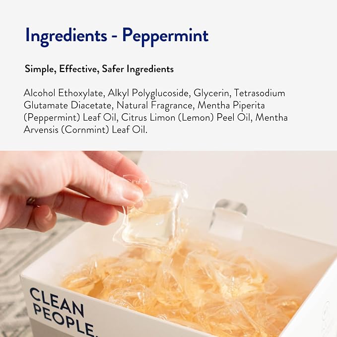 The Clean People Laundry Detergent Pods - Hypoallergenic Laundry Pods - Ultra Concentrated, Recyclable Packaging, Stain Fighting - Peppermint, 32 Pack