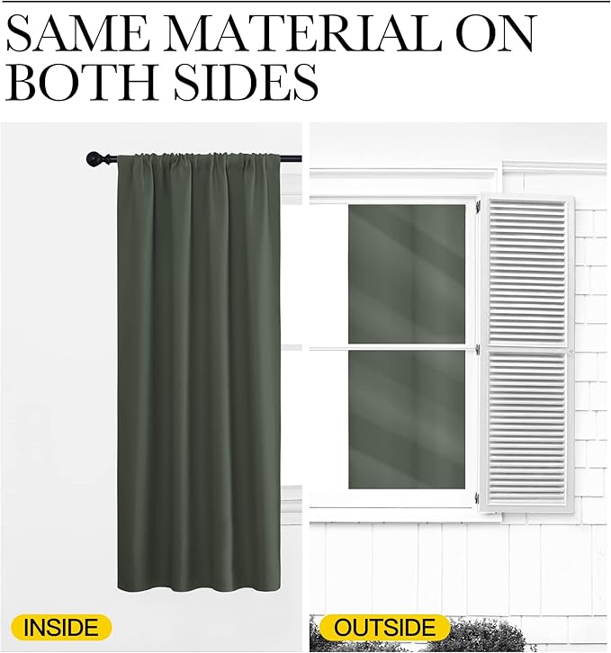 NICETOWN Bedroom Curtains Blackout Draperies - All Season Thermal Insulated Solid Rod Pocket Top Blackout Curtains/Drapes for Kid's Room (Dark Mallard, 1 Pair, 62 x 63 Inch)