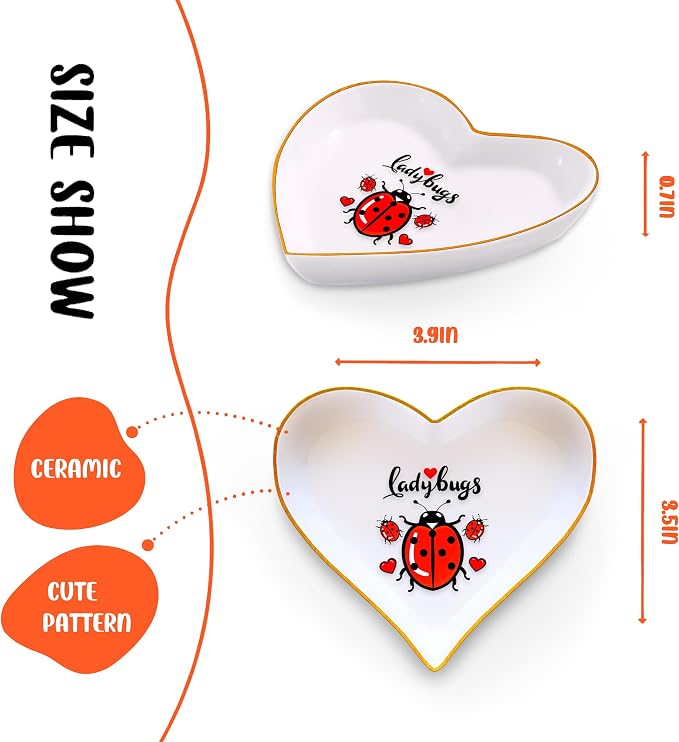 Ladybugs Ring Holder Dish Tray, Gifts For Women Teens Girls, Ladybugs Lovers Themed Stuff Accessories Things Decor Merch, Home Room Ring Earrings Necklace Organizer Holder!