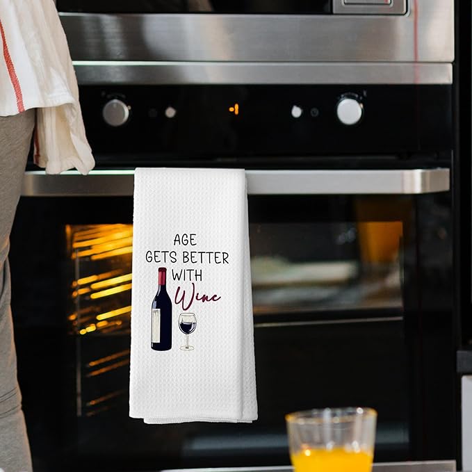 Funny Wine Gifts Kitchen Towels, Wine Bar Decor, 16x24 Inch Microfiber Waffle Weave Dish Towels