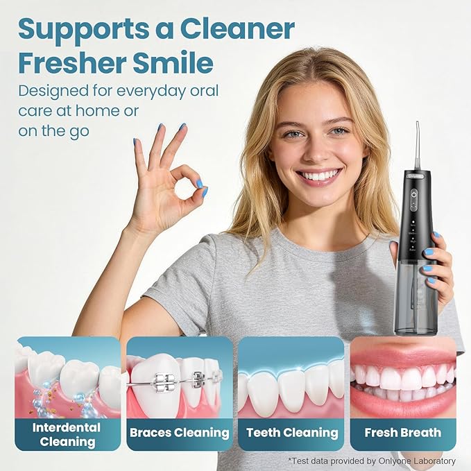 Onlyone Rechargeable Cordless Water Flosser with Adjustable Water Pressure for Daily Oral Care, Power Dental Flosser for Home and Travel Use, Portable Oral Irrigator for Sensitive Gums and Braces Care