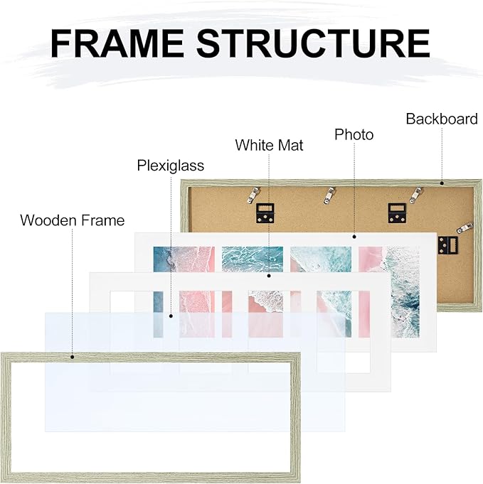Vittanly 8x20 Collage Picture Frame, Displays 4Pcs 4x6 Pictures with Mat or 1Pcs 8x20 without Mat, Picture Frames Collage Wall Decor for Horizontal or Vertical Display, Driftwood, 1 Pack