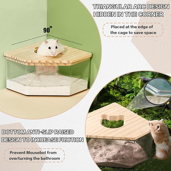 Hamster Sand Bath, Pentagon Acrylic Hamster Dig Box with Wood Cover, Sand Bath for Hamsters, Small Animals