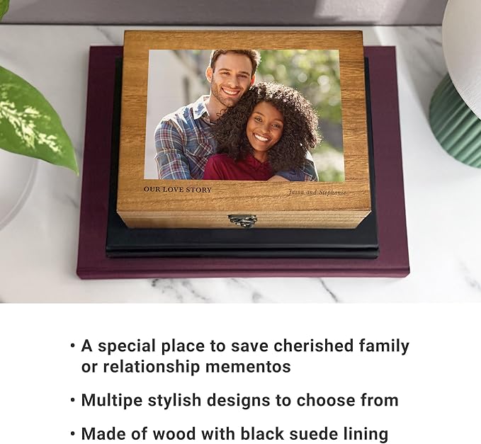 Let's Make Memories Personalized Wooden Keepsake Box With Hinged Lid - Wood Memento Box - Decorative Storage - Home Decor - For Couples, Wedding, Newlyweds - Upload Your Photo - You & Me