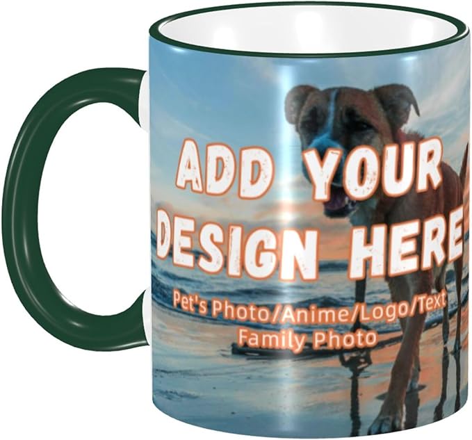 Custom Mugs and Coffee Cups Partial or Full Size Printed Creative Designs Customizable with Your Photos Images Text (Full-Width, Dark Green)