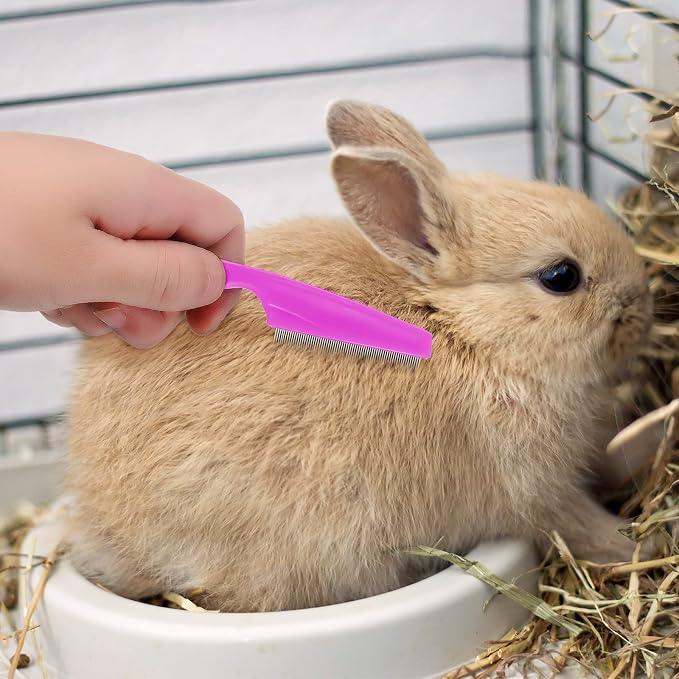 Patelai 4 Pieces Bunny Grooming Kit Rabbit Nail Clipper Rabbit Brush Hair Remover Shampoo Brush with Adjustable Ring Handle for Rabbits Guinea Pig Hamsters Puppy Kitten Hamster Ferret(Pink, Red)