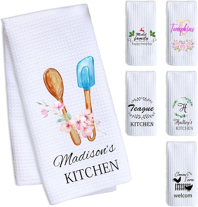 ubmpj Personalized Kitchen Towel Custom Waffle Weave Towel Gift for Housewarming Wedding Friend Birthday