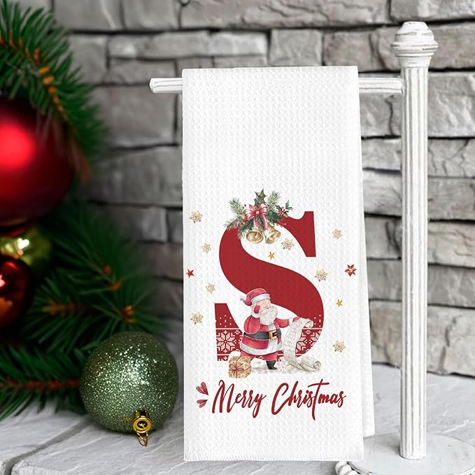 Christmas Initial Letter S Kitchen Towels Personalized Gifts Dish Towels Hand Towels for Kitchen Decorations, Christmas Birthday Gifts for Women, 24x16 Inch