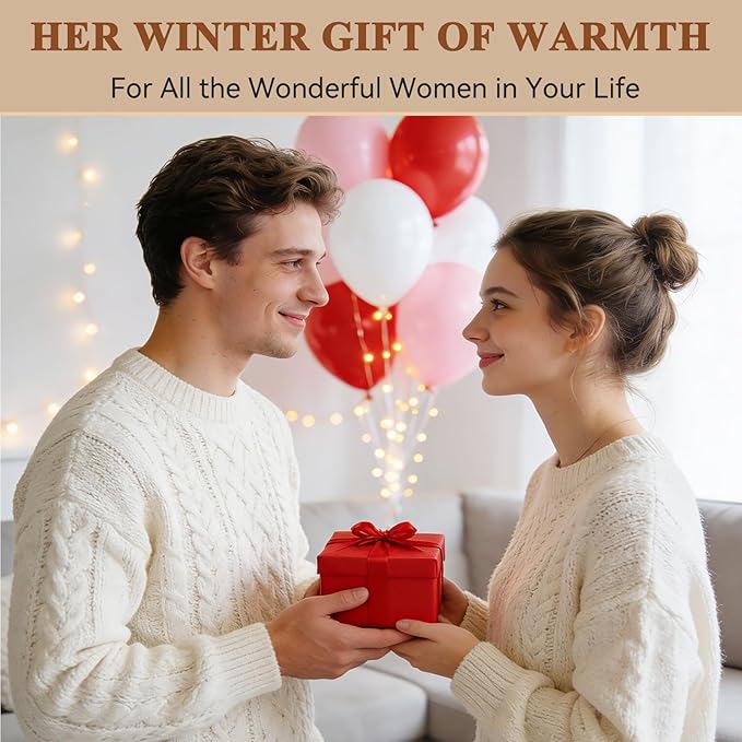 QUIRAI Winter Hat Gloves Scarf Set Women, Fleece Lined Beanie with Pom, Scarf Neck Warmer Touchscreen Gloves 3 in 1 Gift Set