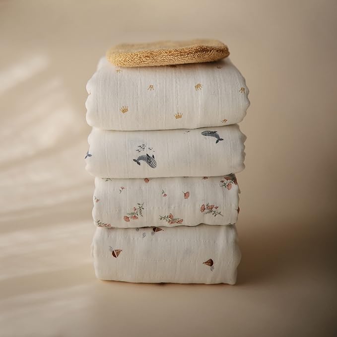 mushie Muslin Baby Swaddle Blanket | 100% Organic Cotton (Whales)