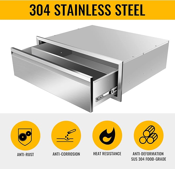 Outdoor Kitchen Drawers Stainless Steel 30W X 10H X 23D Inch, Flush Mount Single BBQ Island Drawers with Hidden Handle for Outdoor Kitchens, Patio or Grill Station