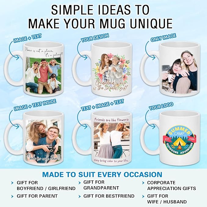 Personalized Coffee Mug with Photo, Logo or Text - Customized Gift Idea for Men & Women, Mom, Dad, Friends - Christmas Birthday Valentines Gifts, Party Favors Tea Cup - White/Orange
