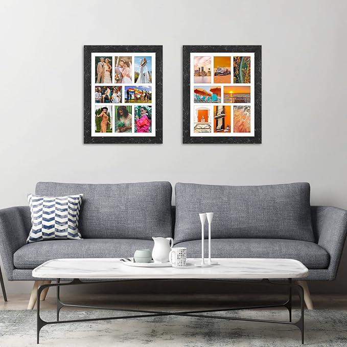13x17 Picture Frame Display 8 opening 4X6 Picture Frame Collage,Multi Photo Frame with Mat,Plexiglass,Wall or Tabletop Decor,Black Wood Grain