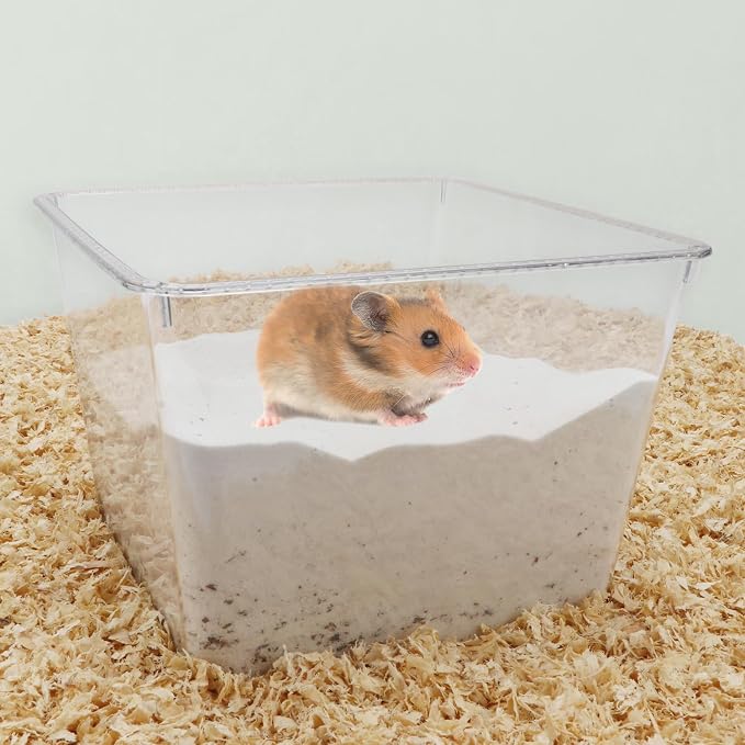Wontee Hamster Sand Bath Sand Box Container Digging Hamster Bathroom for Hamsters Mice Syrian Hamsters Gerbils Small Animals (Square- 7.9" x 5.9")