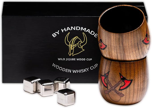 Charred Wooden Bourbon Drinking Glass,2 Pieces 11oz Handcrafted Old Fashioned Whiskey Tumbler,Viking Cup,Bourbon Gifts for Men, Dad, or Brother,Whiskey Gifts