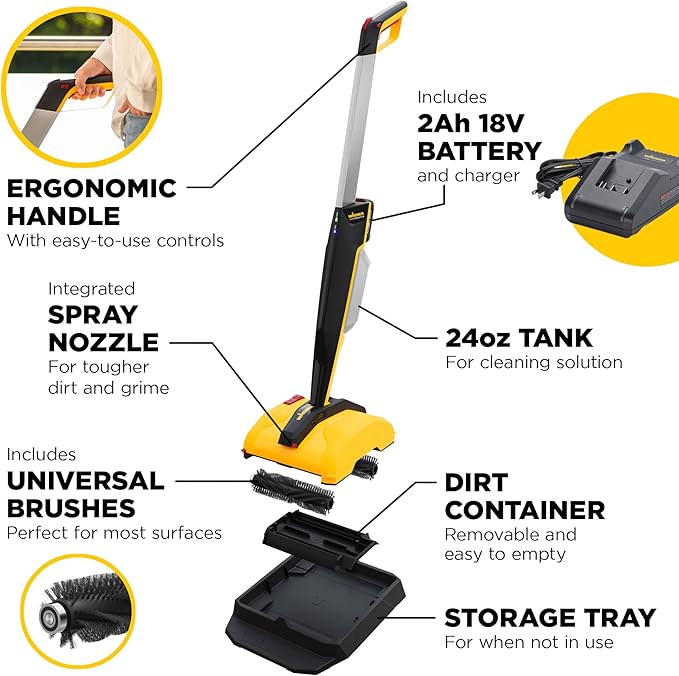 Wagner Spraytech (2469828) Levaro Powerbrush 18V Cordless Outdoor Patio and Deck Cleaner with included Deep Cleaning Solution & Stone/Concrete Cleaning Solution great for outdoor spaces