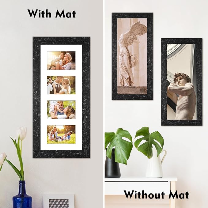 8x20 Picture Frame Display 4 opening 4X6 Picture Frame Collage,Multi Photo Frame with Mat,Plexiglass,Wall or Tabletop Decor,Black Wood Grain
