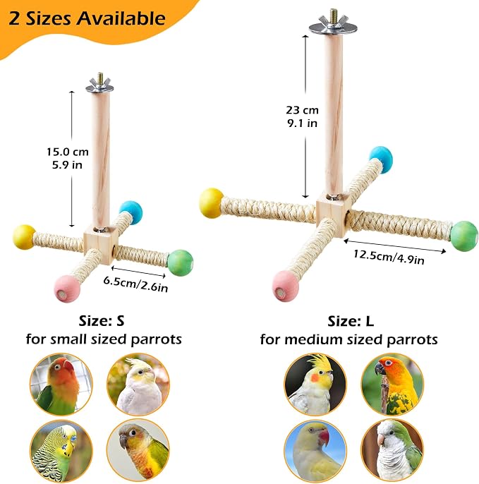 Large Bird Perch Toy, Interactive Wooden 360° Spinning Cage Toy(L) | Exercise Wheel Quaker Toy, Enrichment Bird Cage Accessories Perch Toys for Medium-sized Birds Cockatiel Ring-necked Caique